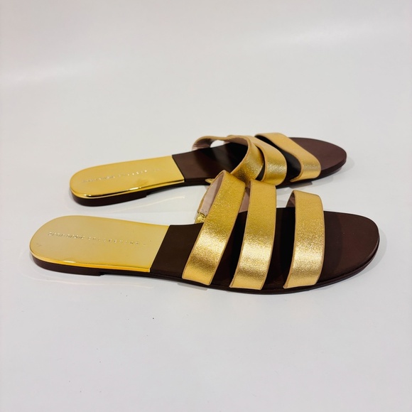 ZARA Brown & gold flat sandals - Picture 1 of 6